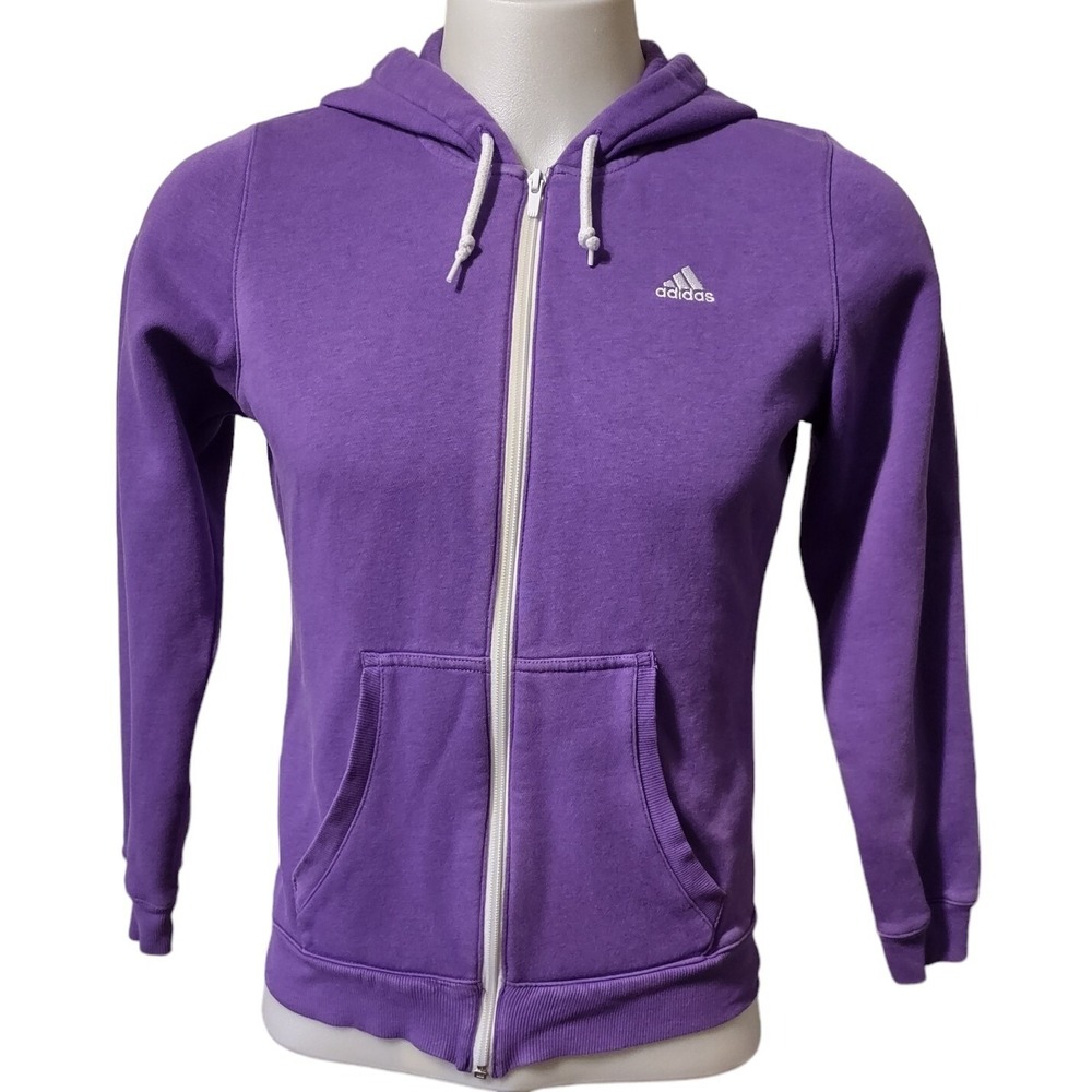 Adidas Jacket Hoodie Medium Women's Full Zip Purple Embroidered Logo Activewear.